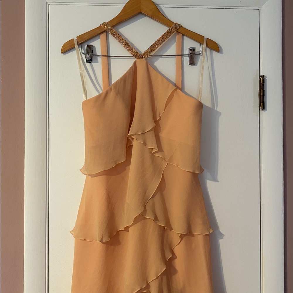 Y2K Vintage Daymor Couture Silk Halter Party Formal Beaded 8 Peach Pink Tiered M - Picture 6 of 17